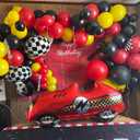 2 x 5x3ft Car Black White Grid Red Birthday Themed Backdrop Racing Flag Red Photography Background for Boys Kids Happy Birthday Party Banner Photo Booth Props with Racetrack Carpet Runner