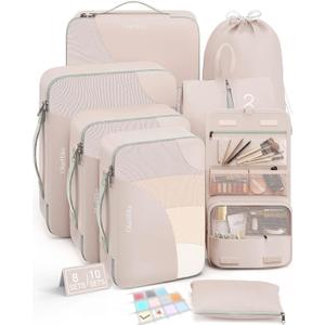 6 Set Packing Cubes for Travel, Gifts for Women Mom,Anti-Tearing Suitcase Organizer for Luggage with Shoe & Hanging Toiletry Bag,OlarHike Vacation Essentials & Accessories for Cruise Ship,Cream