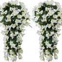 2PCS Artificial Hainging Flowers,Fake Outdoor flowers,Faux Bougainvillea flower for outdoor planters, Silk Long Trailing Vines UV Resistant Realistic for Front Door Porch Planter Garden Balcony (White)