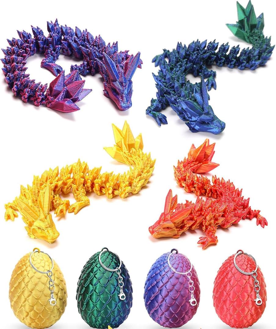 4 Pcs Mini 3D Printed Dragon Eggs with Dragons Inside, Articulated Crystal Dragon in Dinosaur Egg, Birthdays, Halloween Decorations Indoor Outdoor for Girls Boys (MINI-YS)