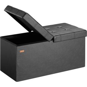 CASARIA Sofa with Storage 80x40x40cm Lid Foldable Collapsible Lining Sturdy Hallway Bedroom Chest Bed Sofa Upholstered Bench Black