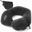 Rewondah Inflatable Travel Pillow, Inflatable Neck Pillow for Traveling Airplane, Travel Pillow with Soft Velour Washable Cover, U Shape Blow Up Neck Pillow for Airplanes Train Car Travel (Dark Grey)