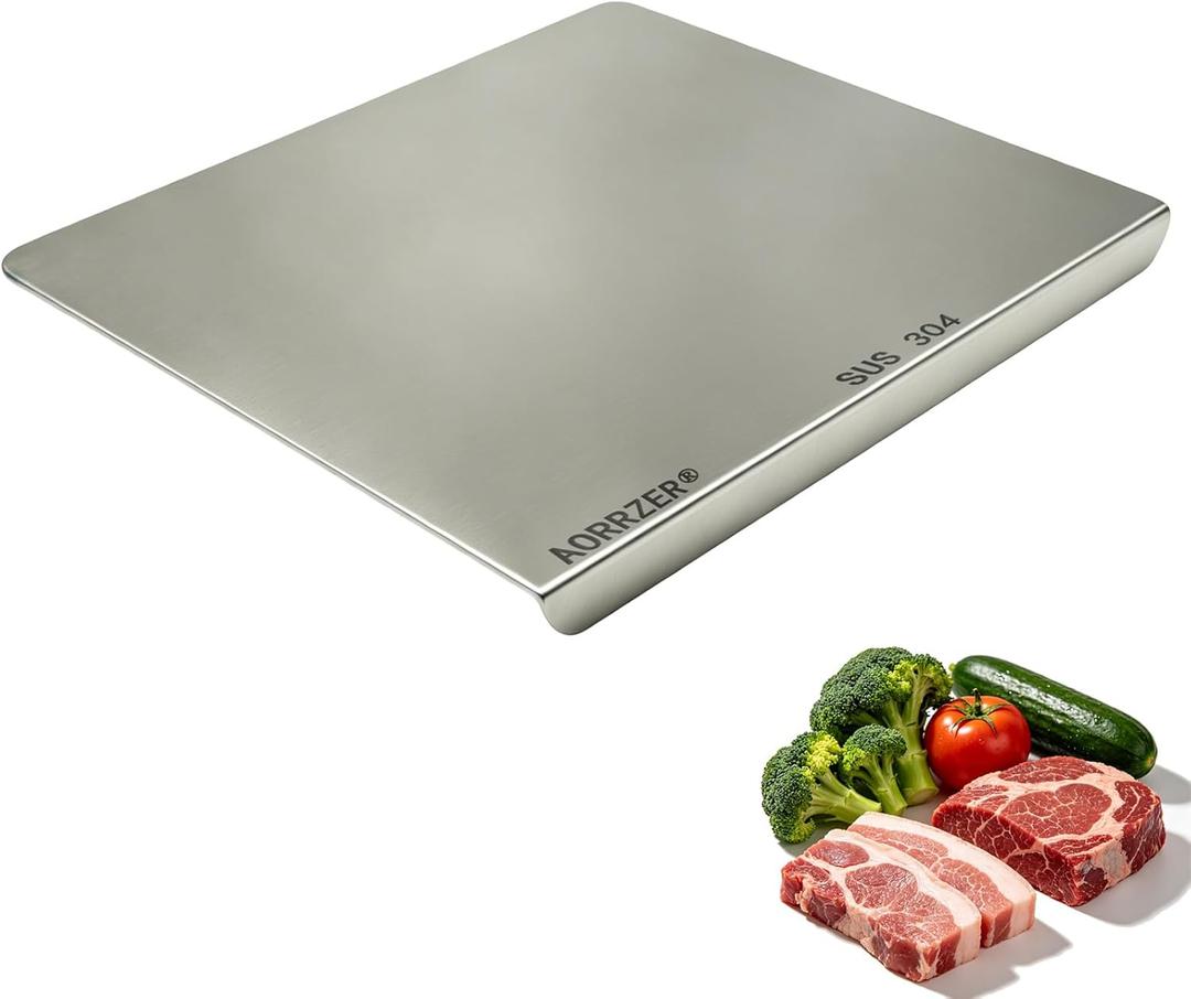 304 Stainless Steel Cutting Boards for Kitchen, 19.7" x 15.7" | Double-Sided Metal Cutting Board, Large L-Shaped Countertop Chopping Board with lip for Meat, Vegetables and Bread Baking