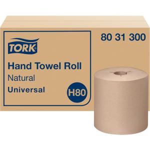 Tork Hand Towel Roll Natural H80, Universal, 100% Recycled Fiber, 6 Rolls x 800 ft, 8031300