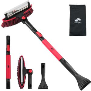 CARCAREZ 39" Extendable Car Snow Brush and Ice Scraper, Windshield Window Ice Snow Removal Snow Broom with Foam Grip 180 Pivoting Brush Head Snow Scraper for Car Auto Truck SUV (Red)