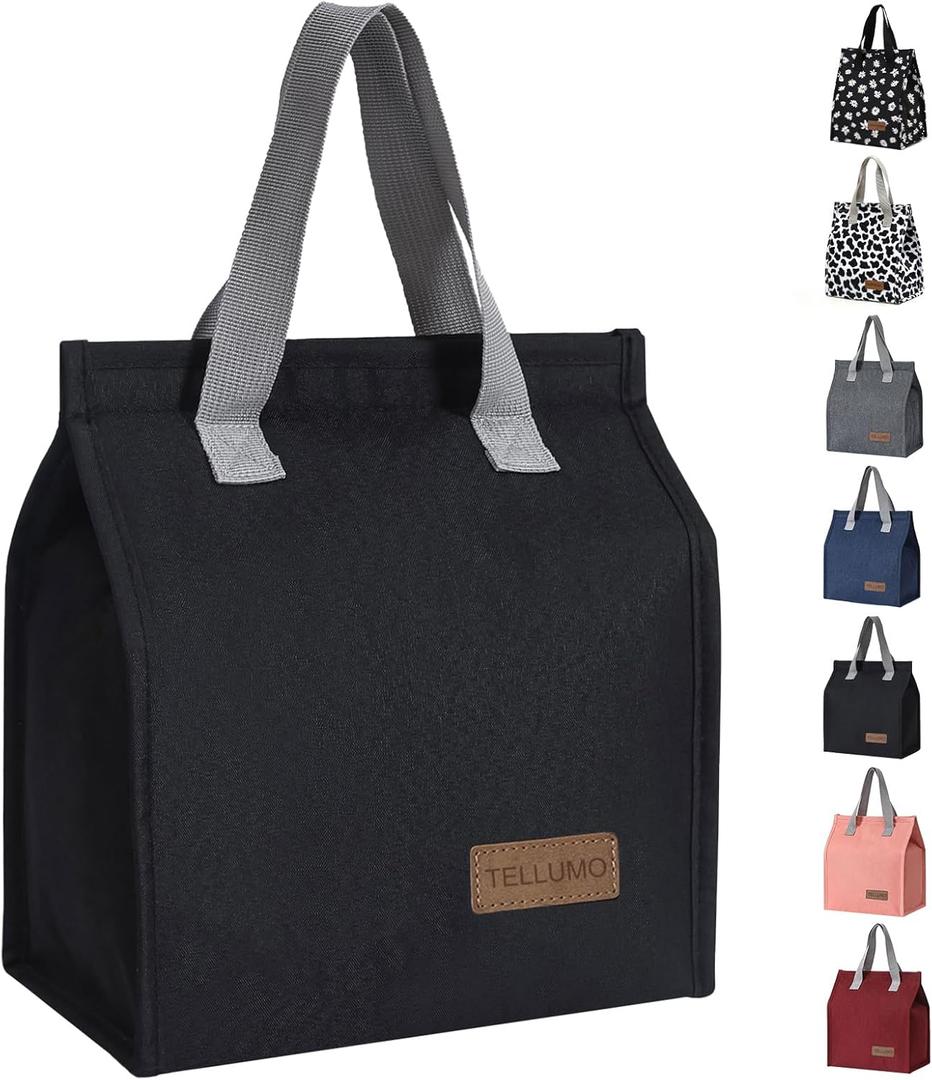 TELLUMO Lunch bag, Insulated Lunch Bag for Women Men Large Lunch Box Container Reusable Leakproof Tote for Office, Work, School, Beach or Travel (Black)