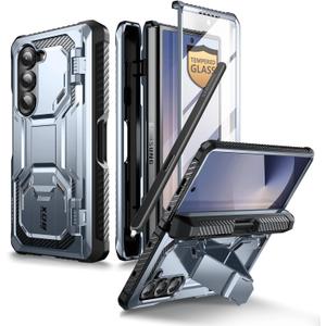 i-Blason for Samsung Galaxy Z Fold 6 Case with S Pen Holder, [Built-in Tempered Glass Screen Protector & Stand], Military-Grade Protective Phone Case for Samsung Z Fold 6, Armorbox Series, DarkBlue