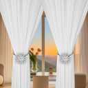 SUQ I OME 2 Pack of Crystal Curtain Magnetic Tieback Flower Curtain Clips Buckle with Stretchy Wire Rope Curtain Holdbacks for Home Office Decoration