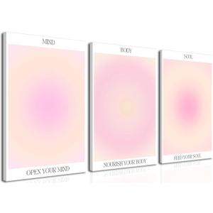 Trendy Aesthetic Canvas Wall Art Aesthetic Set of 3 | Gradient Psychedelic Aura Angel Posters Prints Room Decor | Pink Wall Art Decor for Bedroom, Living Room - Framed 12x16 Inch (12"x16"x3 Framed)