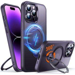 Chicfun 360 O-Ring MagStander for iPhone 14 Pro Max Case with Magnetic Kickstand Ring Holder [Compatible with MagSafe][360Rotate Stand][Military Shockproof] iPhone 14 Pro Max Phone Cover, Purple