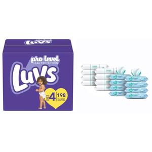Luvs Pro Level Leak Protection Diapers Size 4 (2 X 198 Count) & Pampers Complete Clean Scented Baby Diaper Wipes, 8X Pop-Top Packs and 8 Refill Packs for Dispenser Tub, 1152 Total Wipes