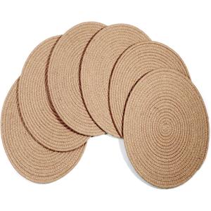 Placemats Set of 6, Round Braided Tablemats Natural Jute Handmade Woven Plate Chargers Heat Resistant Non-Slip Potholder for Table Decoration(13 inch)
