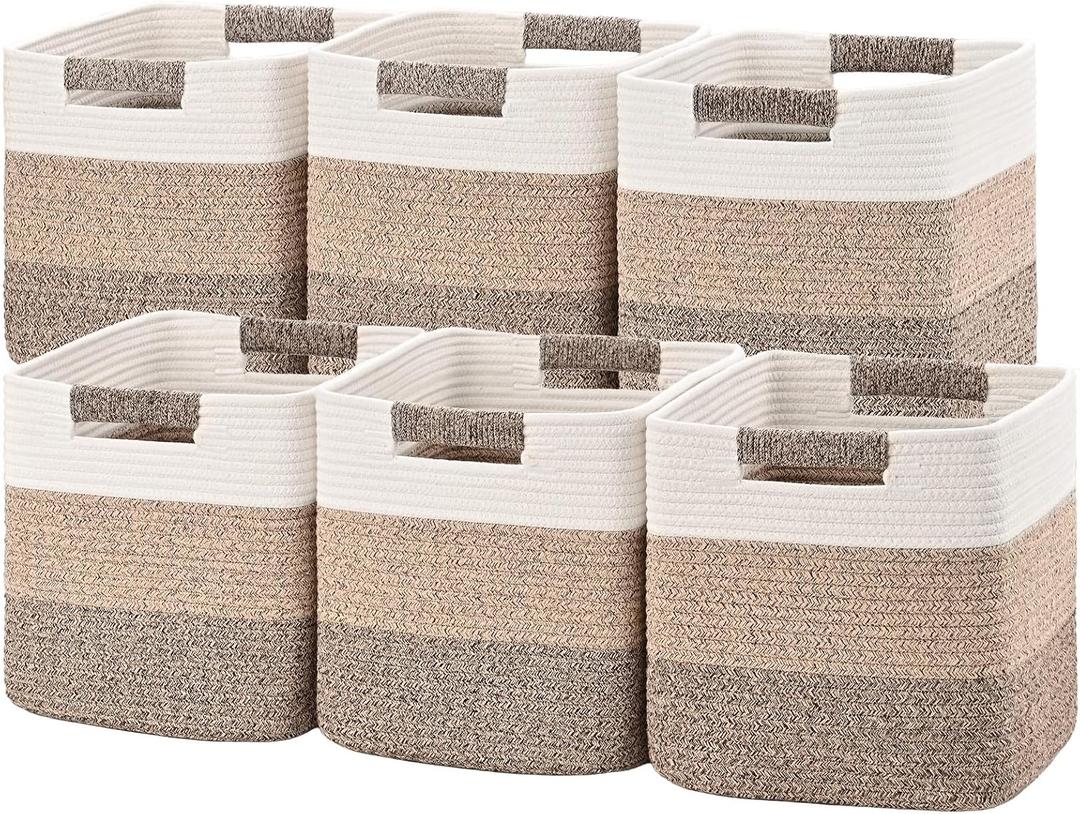 11 Inch Storage Cubes, 6 Pack Cube Storage Bins for Organizing, Cotton Rope Woven Baskets for Shelves, Bathroom, Kids Room, Closets, Baby Nursery