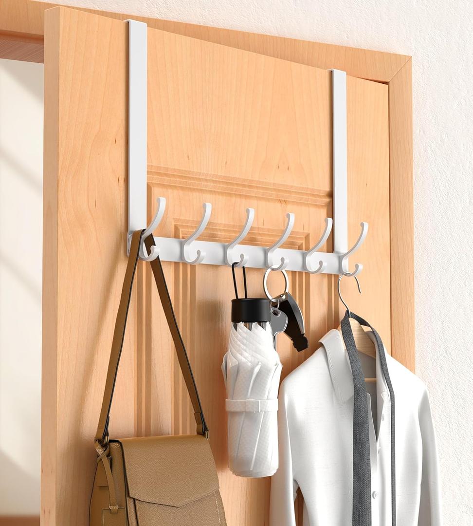 Long Over The Door Hooks Hanger with 15.75" Arms for Easier Access by Shorter, Heavy Duty Door Hanger for Coat, F16U, Fits Standard 1 3/8'' Doors, Towel Racks for Bathroom, White