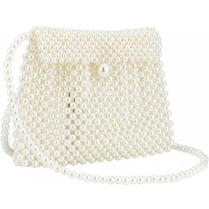 Jessie Women's White Pearl Tote and Clutch Handbag, 7.67 inches x 5.70 inches, Wedding Occasion, Elegant Style, Handmade Pearl Material Jessie Women's White Pearl Tote and Clutch Handbag, 7.67 inches x 5.70 inches, Wedding Occasion, Elegant Style, Handmade Pearl Material