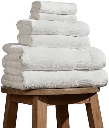 BIOWEAVES 100% Organic Cotton 700 GSM Plush 6-Piece Towel Set GOTS Certified, 2 Bath Towels, 2 Hand Towels & 2 Washcloths - Ivory, Beige Color