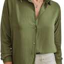 Womens Button Down Shirts Dress Shirts Long Sleeve Black Viscose Collared Work Office Solid Blouses Tops, M