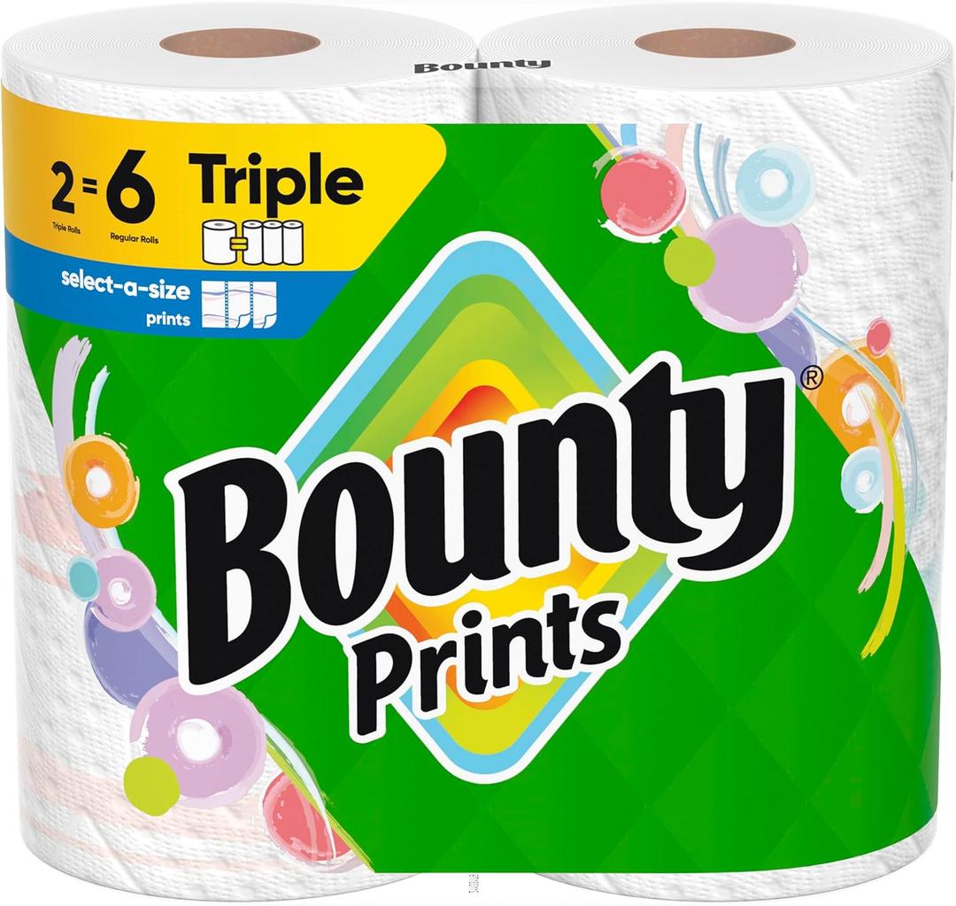 Bounty Select-A-Size Paper Towels, Prints, 2 Triple Rolls = 6 Regular Rolls