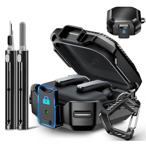 for Samsung Galaxy Buds 4 Pro Case 2026,with Safty Lock Carbon Fiber Galaxy Buds 4 Pro Cover for Men Women,Support Wireless Charging with Keychain & Cleaner Kit- Black