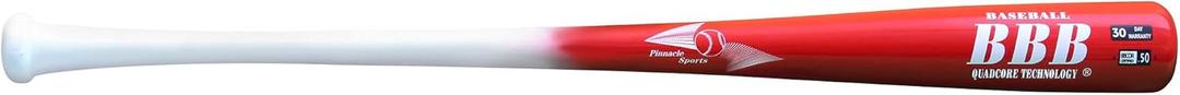 BamBooBat by Pinnacle Sports Equipment INC. Adult Quadcore Bamboo Baseball Bat with Cupped End - (32 Inch/29 Ounce, White Handle/Red Barrel)