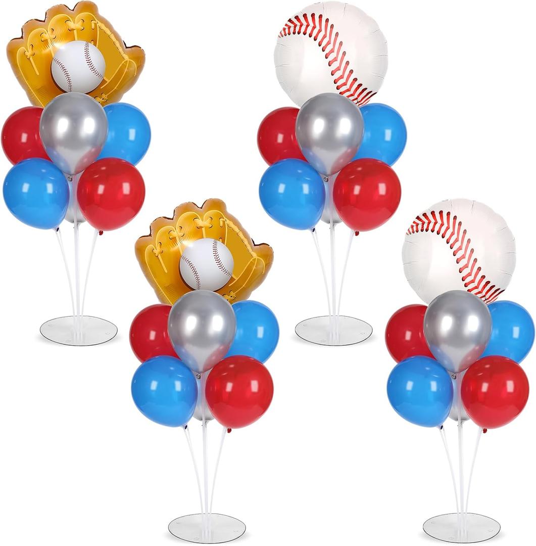 4 Sets Baseball Party Balloons Stand Kit with Baseball Glove Foil Balloons Sport Themed Party Ball Balloon Centerpiece for Tables for Game Sports Birthday Baby Shower Decoration