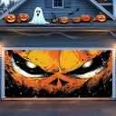 ANNA QUEEN Halloween Decorations Pumpkin Devil Halloween Garage Door Banner 6 x 13FT,Pumpkin Skull Ghost Backdrop 71"x157" Horror Door Cover Decoration for Party