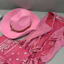 Western Outfits for Women Cowgirl Tassel Sleeveless Vest Cowboy Hat and Paisley Bandana (Large, Pink)