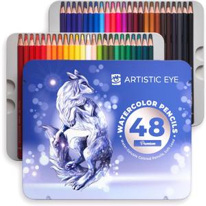 ARTISTO Watercolor Pencils 48 Premium, Water-Soluble Colored Pencils, Soft Lead