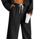 Fisoew Women's 2 Piece Outfits Casual Crop Blazer Jackets Loose Wide Leg Pants Fall Dressy Business Work Suit Sets (Black)