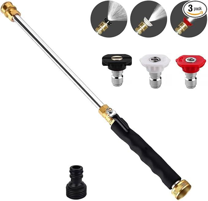 High Pressure Jet Nozzle Power Washer Wand for Garden Hose, Hydro Jet High Pressure Washer Tools with 3 Different Nozzles and Hose Quick Connectorsfor Patio Car Pet Window Glass Black