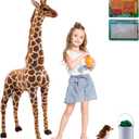 47 Large Giraffe Stuffed Animal Set, Giant Giraffe Plush Toys with Birds, Leaves, Basket, Tall Giraffe Toy Standing Lifelike, Gift for Kids Nursery Baby Shower Party