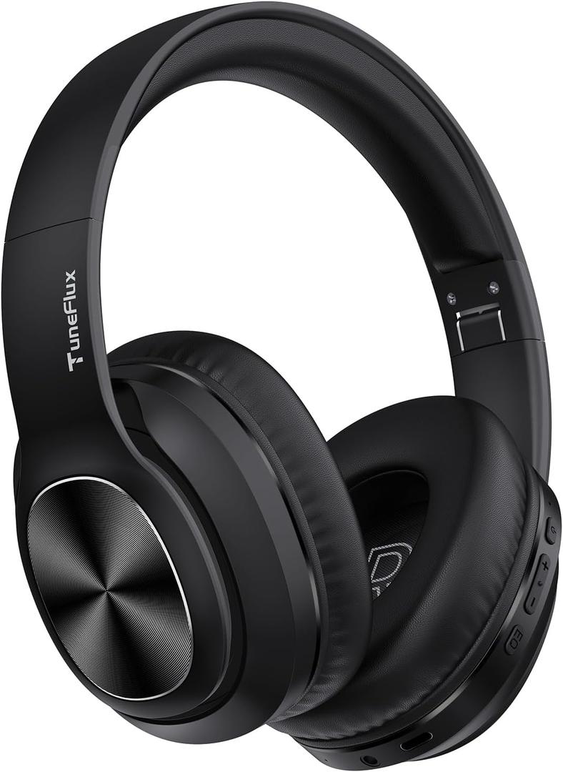 TuneFlux Wireless Bluetooth Headphones Over Ear, 80H Playtime, 3EQ Sound Modes, HiFi Stereo Headphones with Deep Bass Microphone, Foldable Bluetooth 5.3 Headsets for Smartphone/PC/Computer
