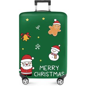 ANNA QUEEN Merry Christmas Luggage Cover, Holiday-Themed Protector with Santa, Gingerbread & Snowman, Stretchable & Washable Travel Sleeve for 20-34 Inch Luggage (#28)