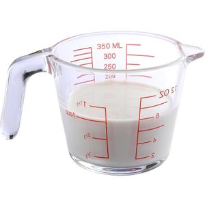 Heat-Resistant Glass Measuring Cup  12 oz / 350 ml Borosilicate Measuring Jug with Handle & Pour Spout  Clear Red Markings, Microwave & Dishwasher Safe Kitchen Tool