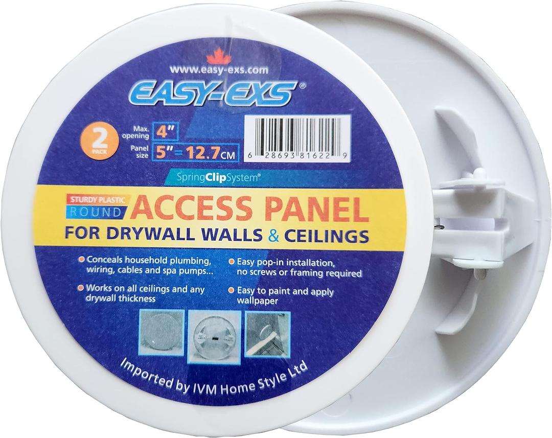 Access Panel Round 5" Spring-Clip (Max Service Opening 4") Plastic White (Pack of 2) (Round 5")