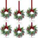 6Pcs Christmas Wreath, 10 Inch Mini Wreaths for Kitchen Cabinets, Christmas Door Wreath, Small Christmas Wreath for Fireplace Window Farmhouse Indoor Home Decorations