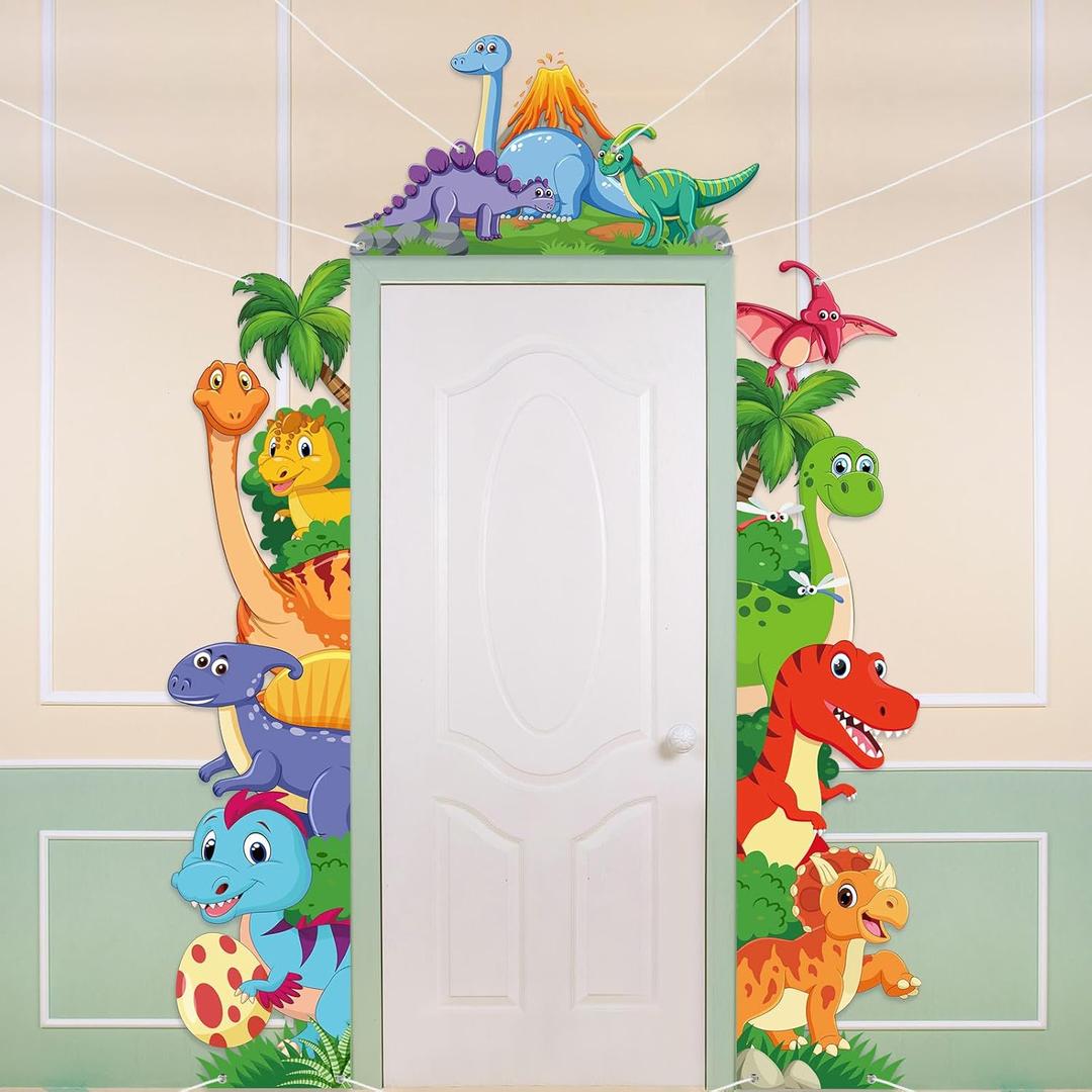 Namalu 3 Pcs Watercolor Dinosaur Door Banner Decorations Dino Birthday Themed Porch Sign Hanging Banners for Jungle Safari Photo Booth Props Front Door Window Wall Decor Supplies