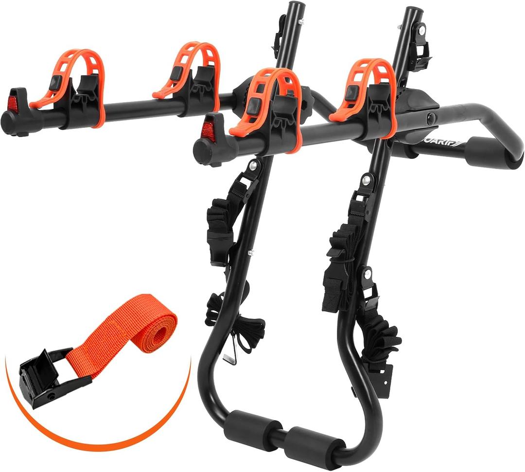 Sports Deluxe 2-Bike Trunk Mount Rack, Model SY-Trunk-BR, Black + Orange up to 70lbs Load (Trunk Bike Rack)