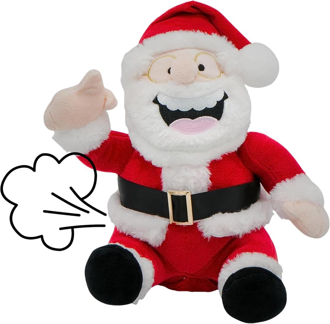 4E's Novelty Animated Santa Claus Plush, Makes Gas Sound, Talking Christmas Bear Plush Toys for Kids 8" Funny Christmas Stuffed Animals Gag Gifts for Boys Girls Teens White Elephant Gift