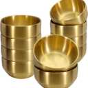 10 Pack Thick Gold 304 Stainless Steel Bowls 4.1 Inch, 10.1 Oz Double Wall Insulated Metal Rice Bowls Set, Ice Cream Salad Soup Sauce Bowl, Kitchen Serving Small Bowls for Side Dishes