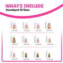 Almond Press on Nails Medium Fake Nails Gold False Nails Flower Glue on Nails for Women Manicure 24Pcs