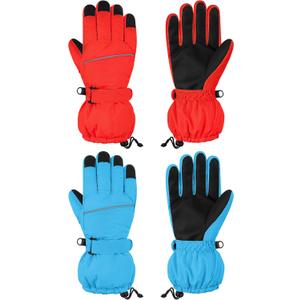 Cooraby 2 Pairs Kids Snow Ski Gloves Winter Waterproof Warm Gloves for Boys Girls Cold Weather Outdoor (9-12 Years, Blue, Red)