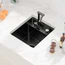 Sarlai Black Undermount Bar Sink - 15x17 Inch Outdoor Kitchen Sink RV Workstation Gunmetal Black 16 Gauge Stainless Steel Single Bowl Handmade Outdoor BBQ Sinks With Foldable Faucet