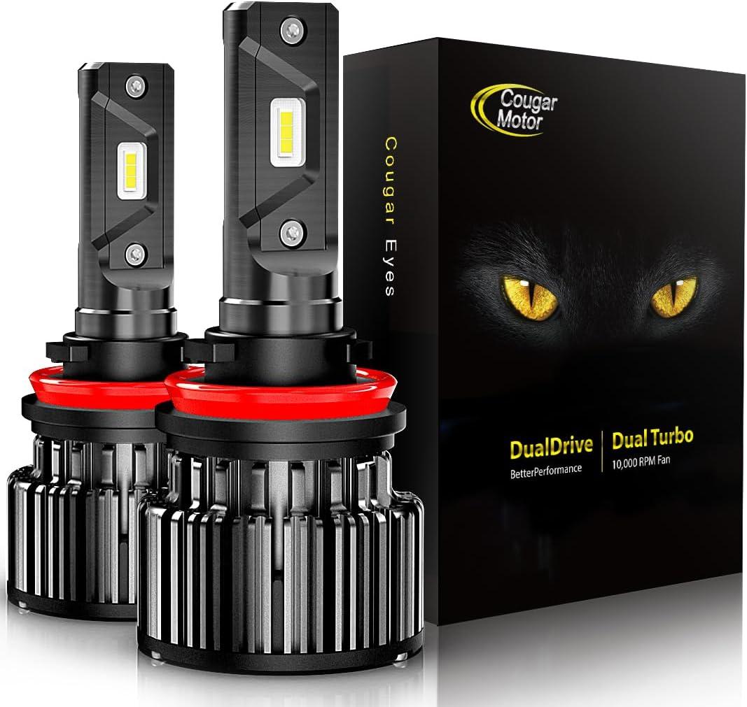 Cougar Motor H11 Bulbs, H8 H9 Light Bulb K16 Series 6000K White Plug and Play Fog Light IP67 Waterproof Driving Light Bulbs - Pack of 2