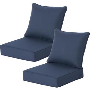 22x24 Inch Outdoor Deep Seat Cushions Set of 2,Thick High-Density Foam, Water-Resistant, Piped Edges & YKK Hidden Zipper for Patio Furniture,Blue