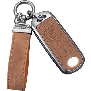 YO&YOYE Mazda Key Fob Cover with Keychain Leather Case Protector for Mazda 3 6 8 Miata MX-5 CX-5 CX-9 (Model 2, Brown)