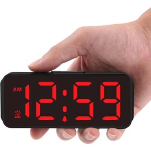 Peakeep Small Battery Powered Digital Alarm Clocks for Bedrooms Bedside, Cordless Tiny Travel Portable Desk Clock, Large Numbers Auto Dimmable, LED Display 4 Dimmers, 5 Alarm Volumes