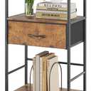 HOMEKOKO 3-Tier Bookshelf with Adjustable Flip Top, Living Room Industrial Movable Bookcase, Rustic Book Shelf with Drawer, Wood-Metal Rustic Bookshelves (Rustic Brown)