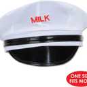 Beistle Milkman Hat One Size Fits Most, Halloween Costume Dress Up, Milkman Costume, Milk Costume, Vintage Milk Carrier, Milkman Costume Accessories, Novelty Hats | Red Embroidered Milk for Retro Costumes, Uniform-Themed Parties, and Theater Events, Adult One Size- 24 Head Circumference