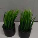 MyGift Tabletop Artificial Grass Plants Decorative Faux Greenery Plant Potted in Modern Cylindrical Black Cement Pots, Set of 2